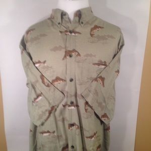 Chemise Cabelas Homme Manches Courtes Boutonnée Toile Vert/bleu Taille M